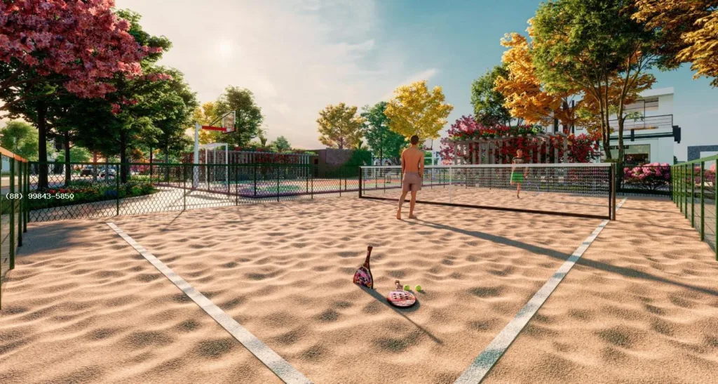 Perspectiva ilustrativa da quadra de beach tennis do Le Jardin