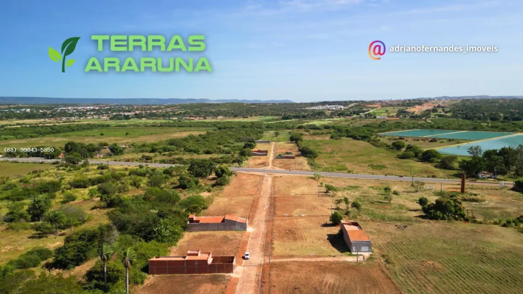 Vista aérea dos lotes e do encontro da via do Terras Araruna com a rodovia