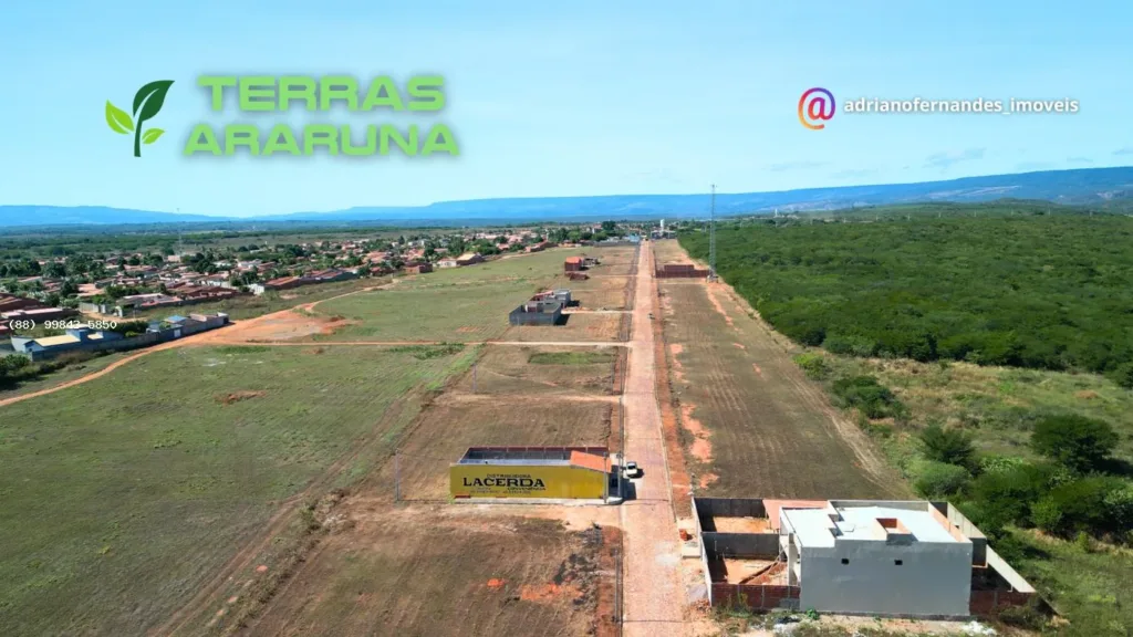 Vista aérea dos terrenos, edificações e vegetação no entorno do Terras Araruna
